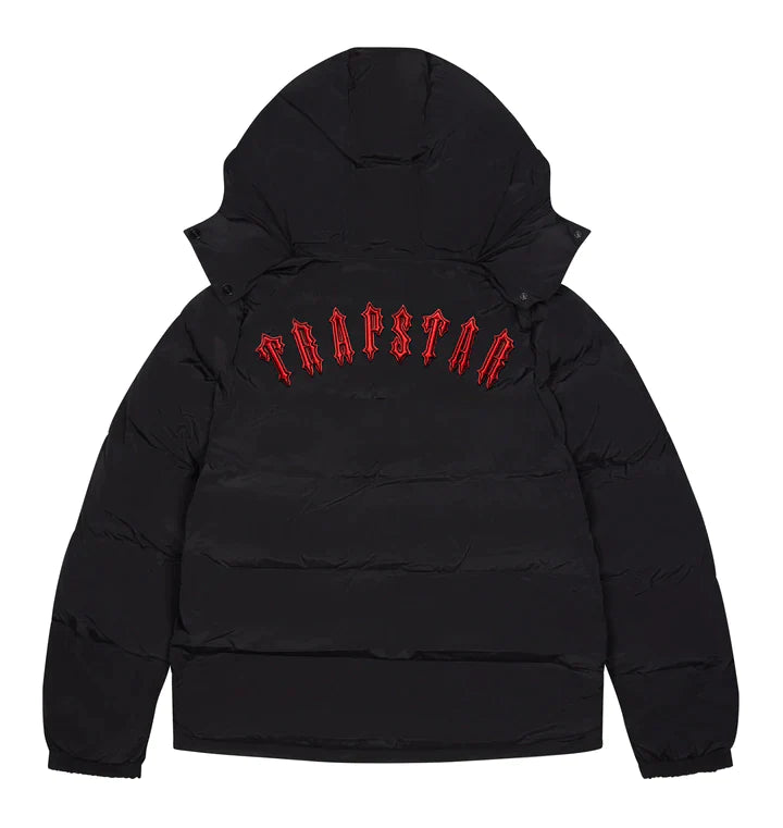 TRAPSTAR IRONGATE DETACHABLE HOODED PUFFER - BLACK/INFRARED