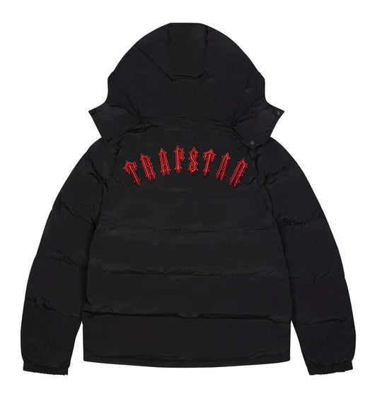 TRAPSTAR IRONGATE DETACHABLE HOODED PUFFER - BLACK/INFRARED