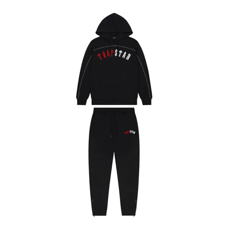 TRAPSTAR IRONGATE ARCH PANEL HOODED TRACKSUIT - BLACK/RED/WHITE