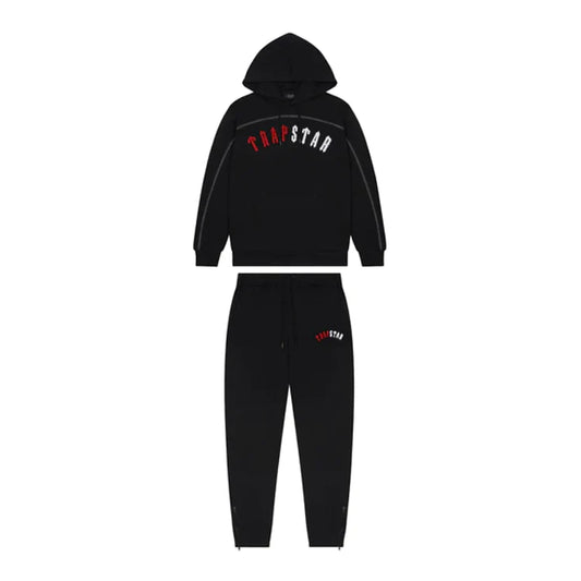 TRAPSTAR IRONGATE ARCH PANEL HOODED TRACKSUIT - BLACK/RED/WHITE