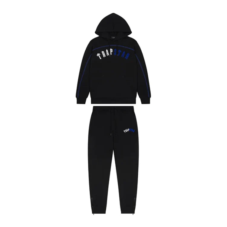 TRAPSTAR IRONGATE ARCH PANEL HOODED TRACKSUIT - BLACK/BLUE/WHITE