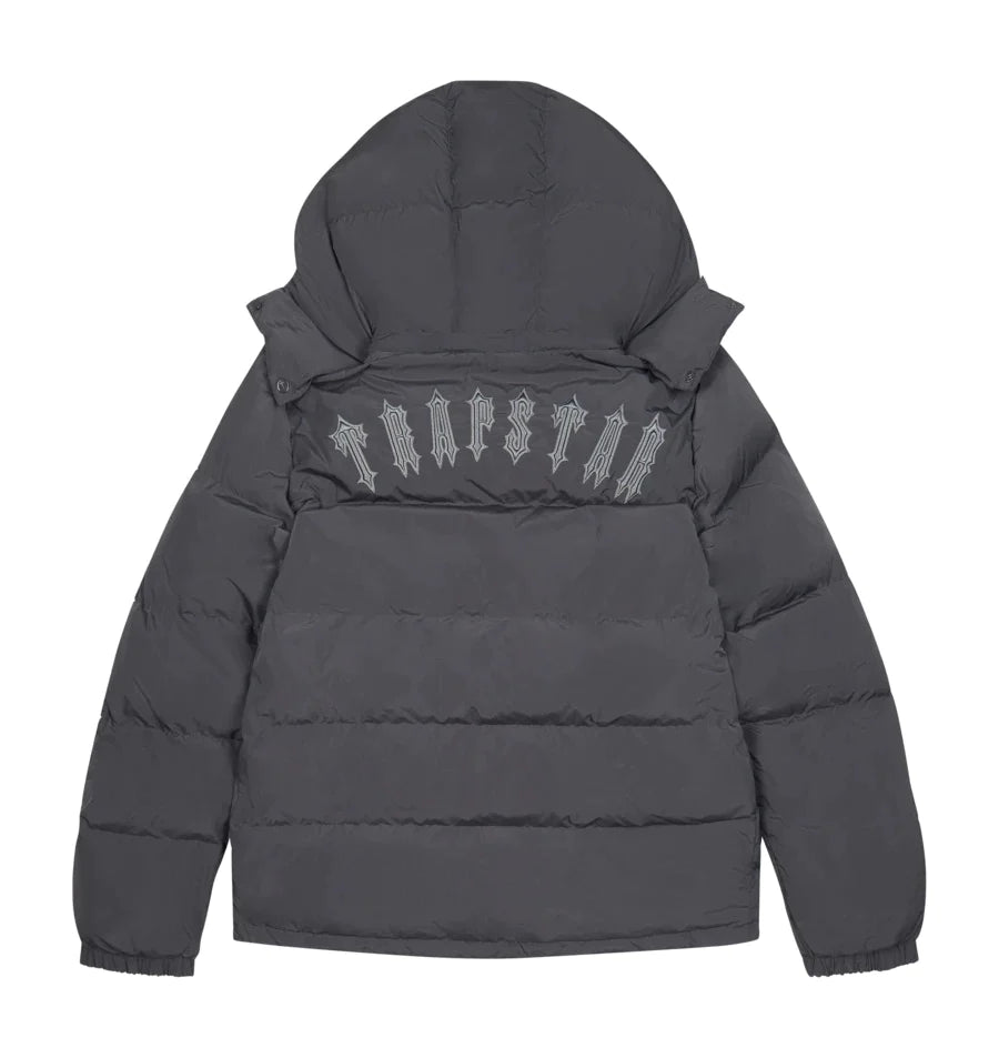 TRAPSTAR IRONGATE DETACHABLE HOODED PUFFER - STONE GREY
