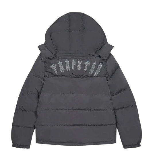 TRAPSTAR IRONGATE DETACHABLE HOODED PUFFER - STONE GREY