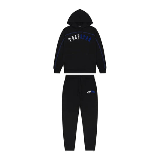 TRAPSTAR IRONGATE ARCH PANEL HOODED TRACKSUIT - BLACK/BLUE/WHITE