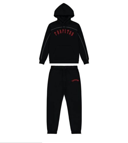 TRAPSTAR IRONGATE ARCH PANEL HOODED TRACKSUIT - BLACK/RED